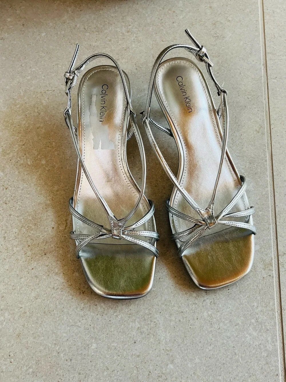 Calvin Klein Metallic Silver Strappy Slingback Heels